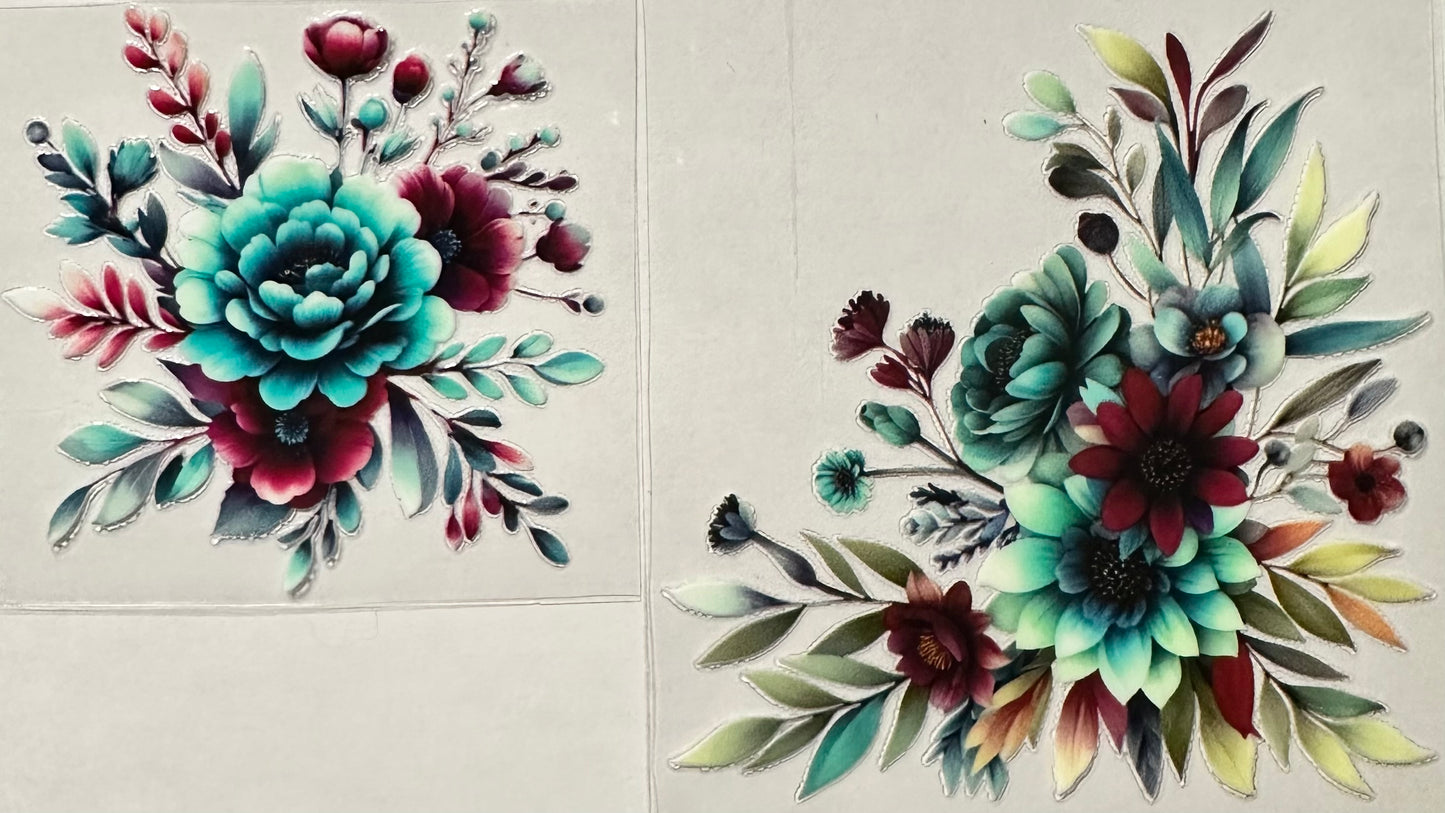 Teal & Burgundy Floral 4 Set of 2-032