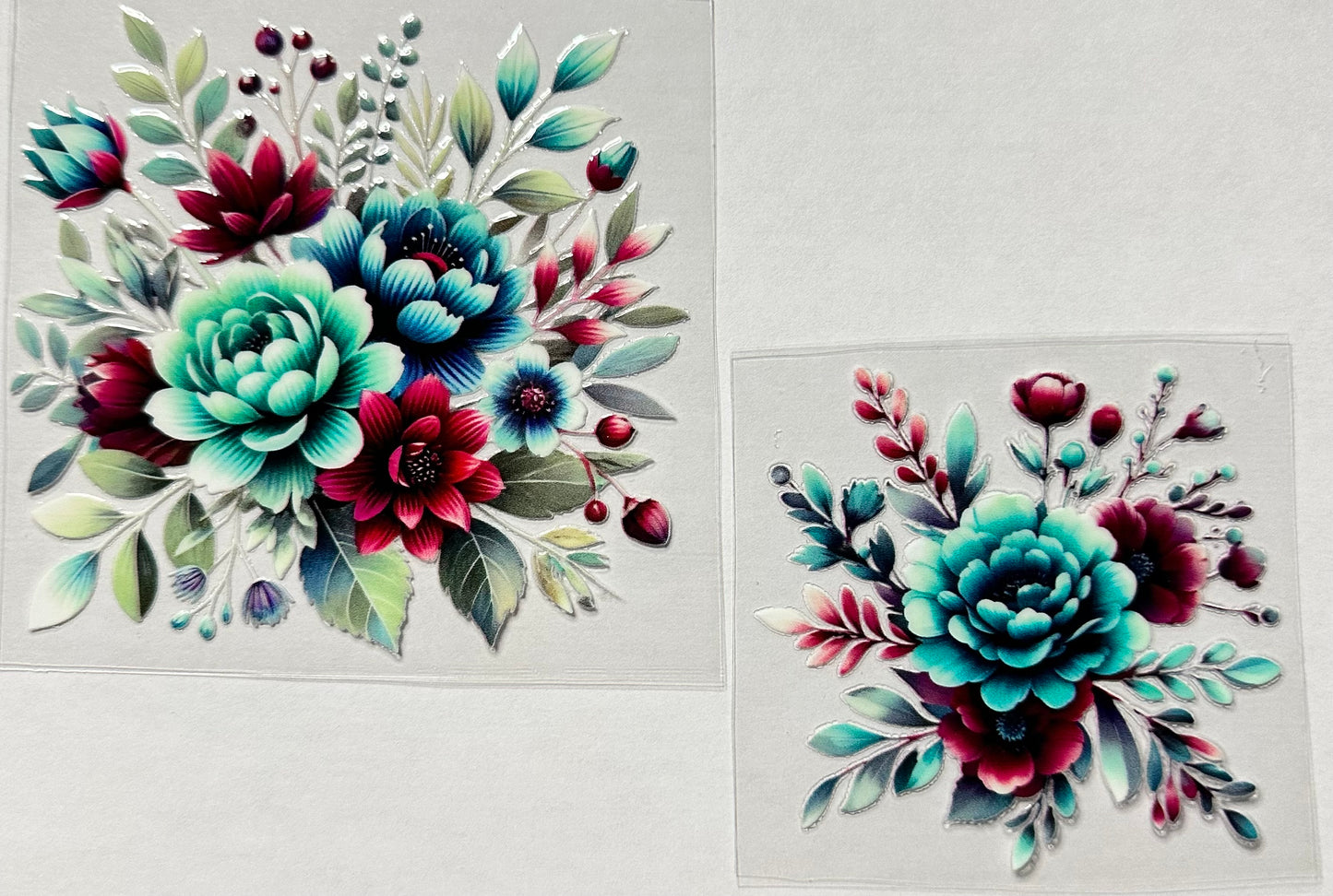 Teal & Burgundy Floral 1 Set of 2-029