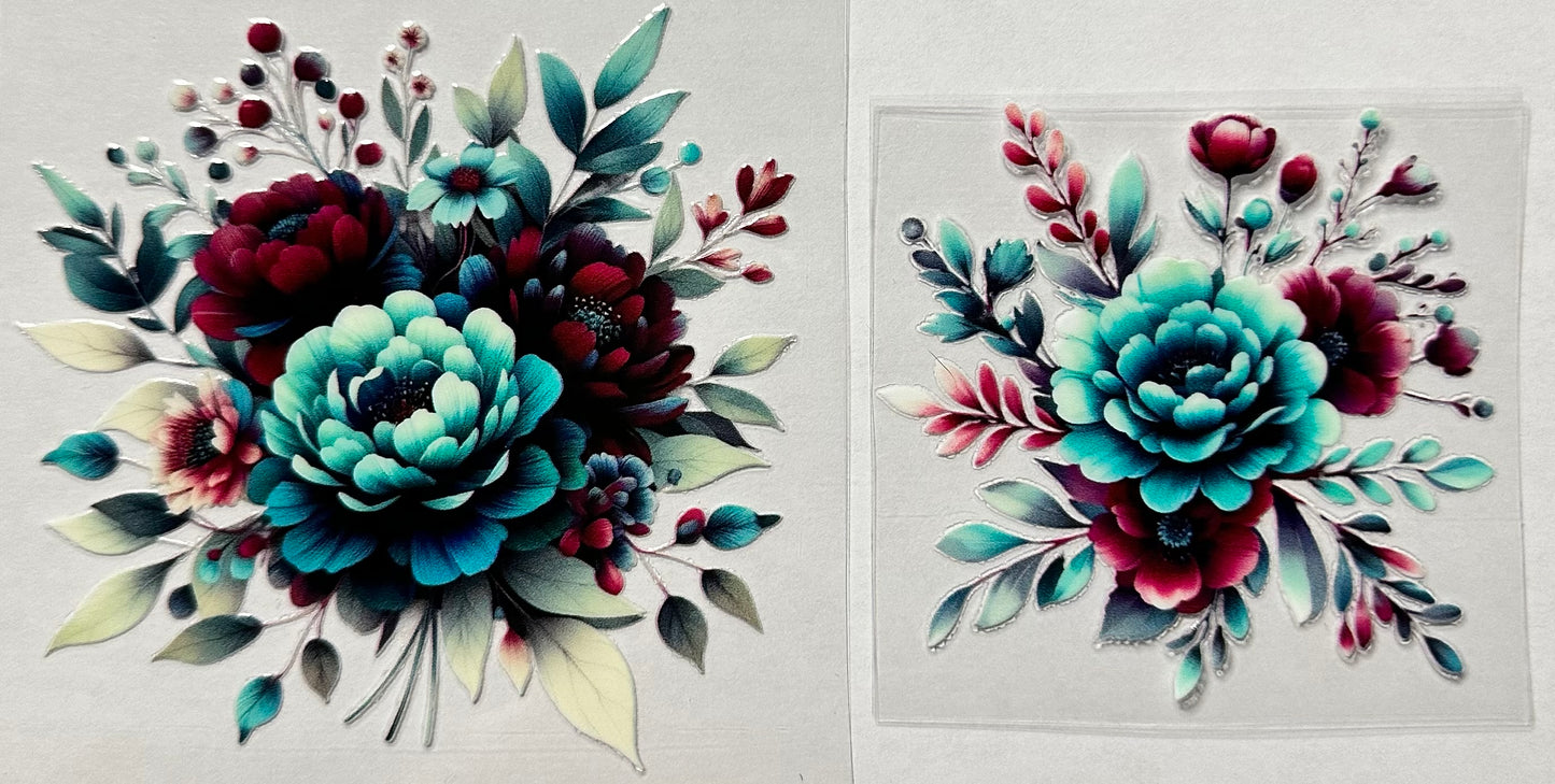 Teal & Burgundy Floral 3 Set of 2-031