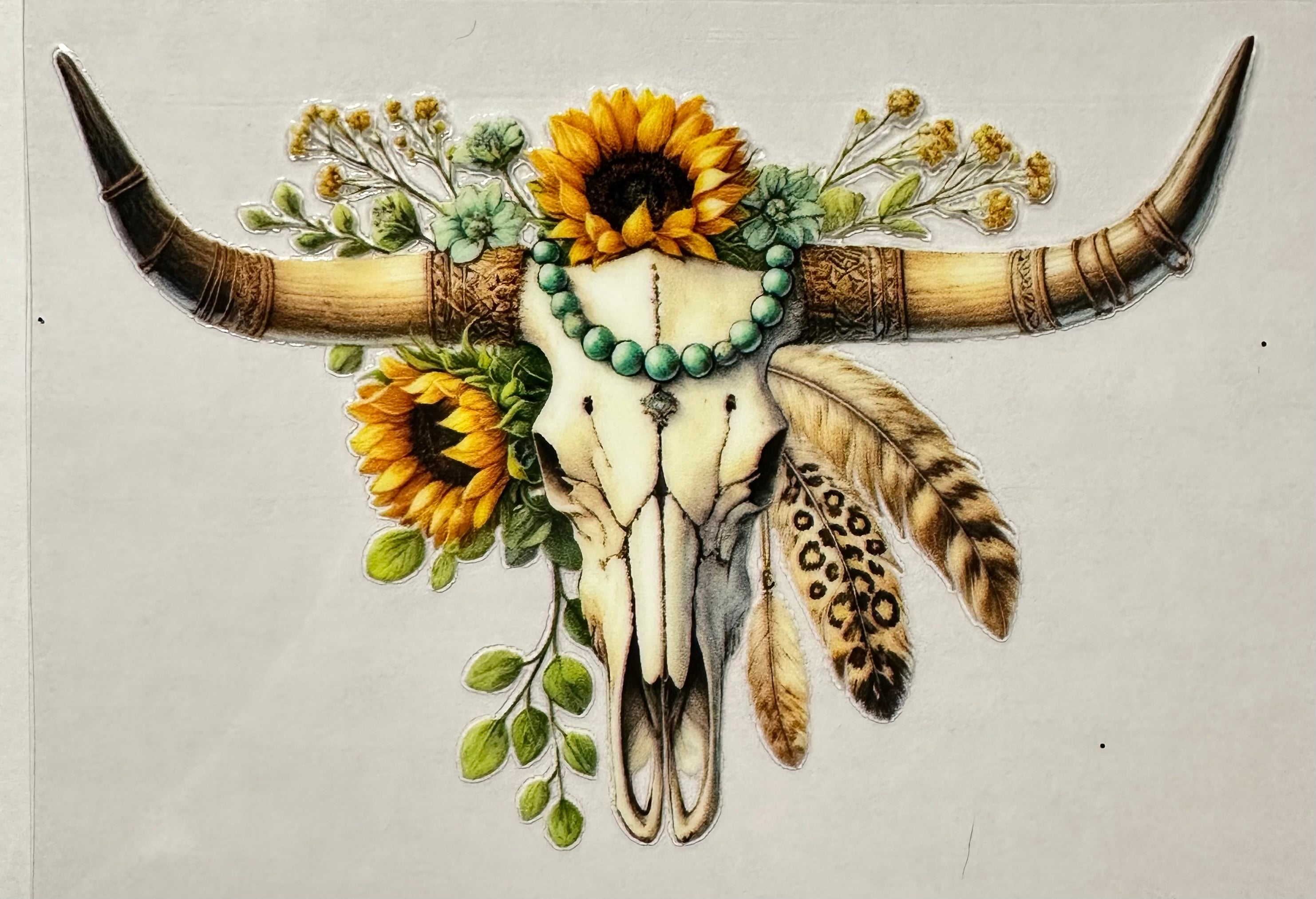 Bull Skull with Sunflowers & Feathers-019