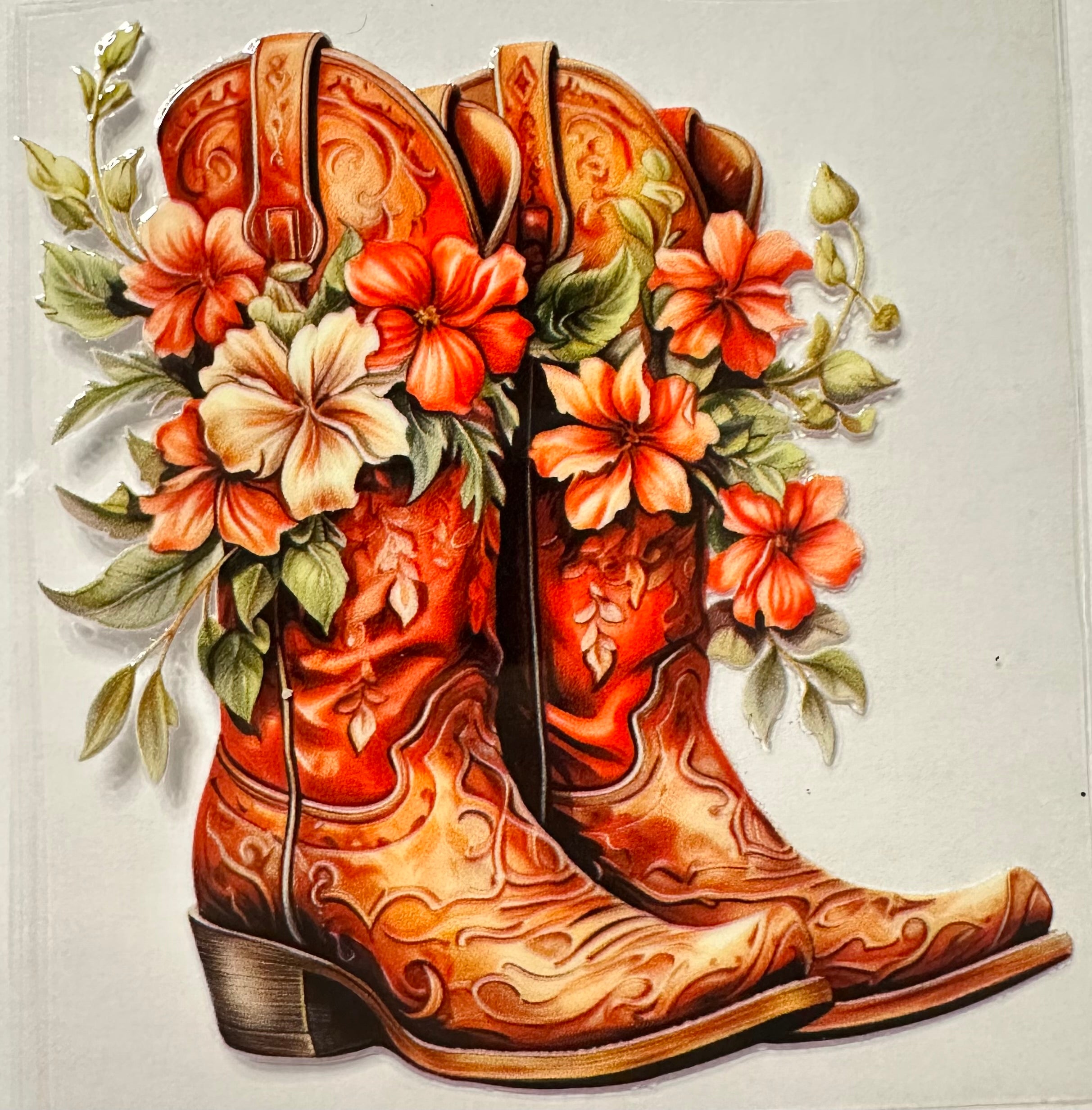 Cowgirl Boots w/Red Flowers-021