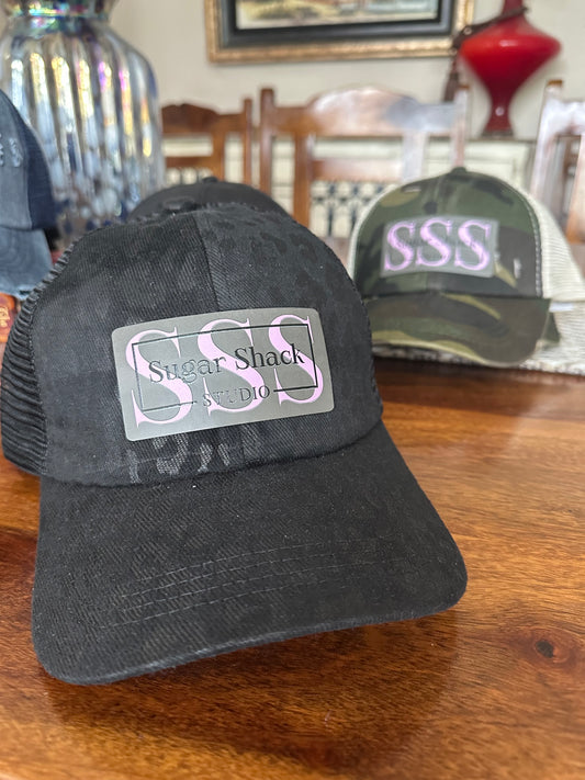 Leopard Black Sugar Shack Studio Ponytail Hat