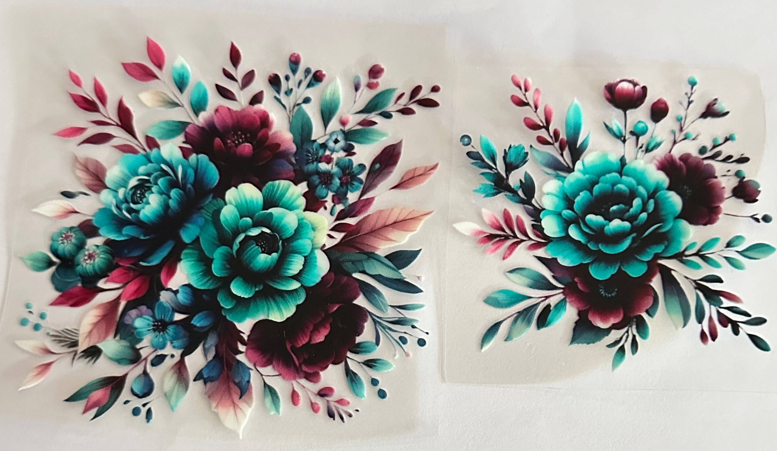 Teal & Burgundy Flowers 5-Set of 2 060