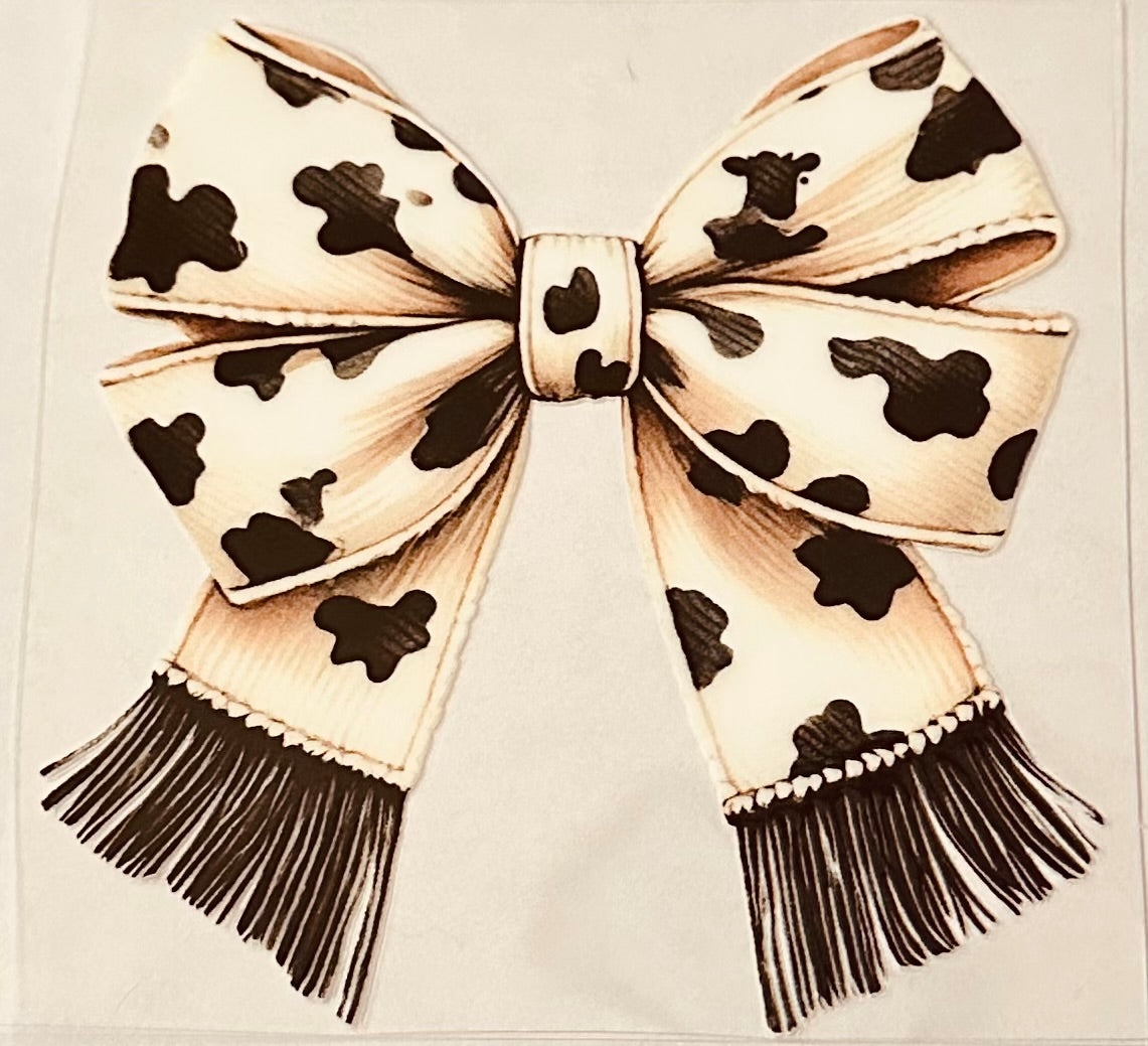 White and Black Cow print Tassel Bow 145