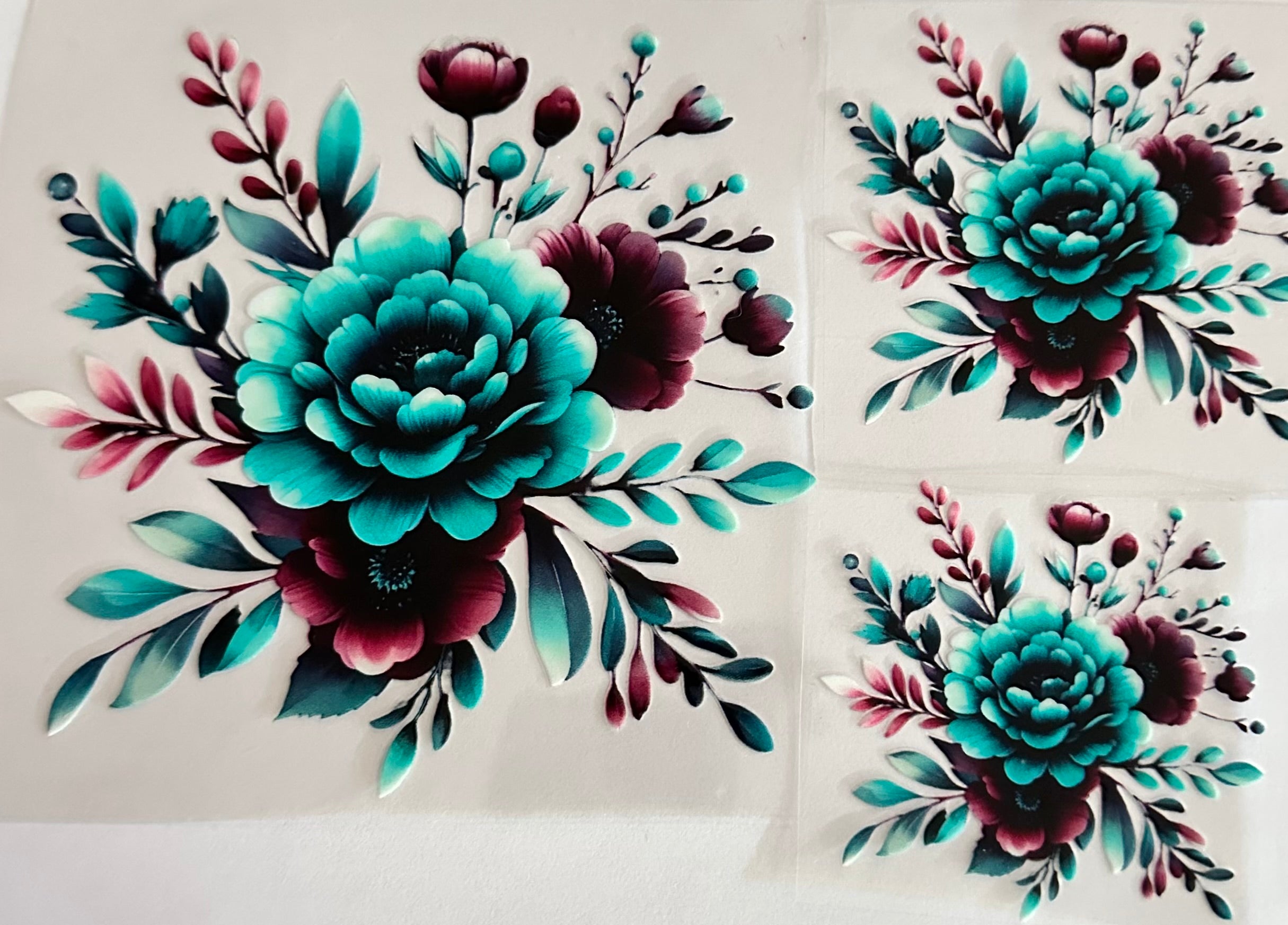 Teal & Burgundy Flowers-Set of 3 055