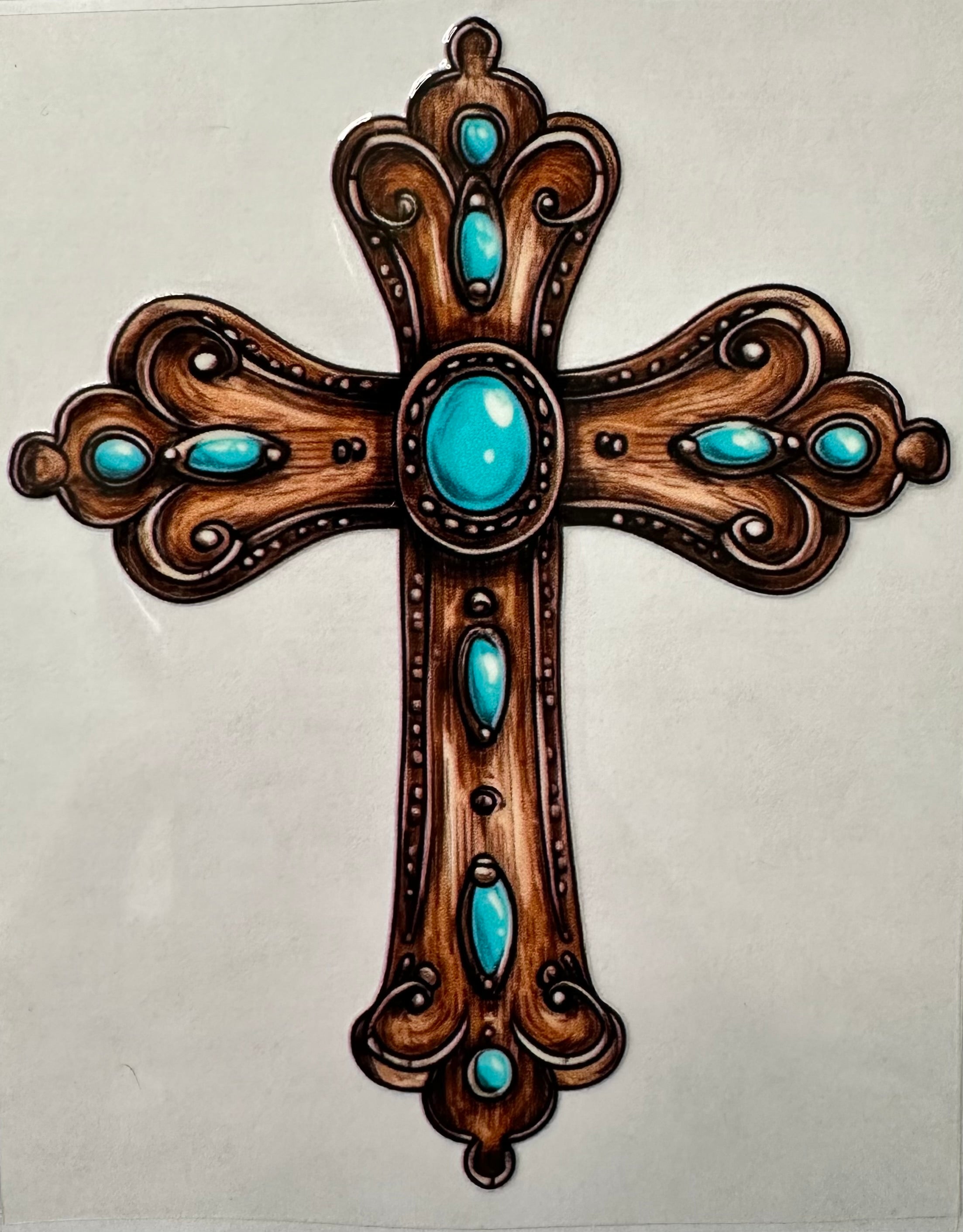 Sm Wooden Turquoise Cross-006